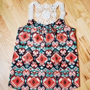 Aztec Print, Lace Tank